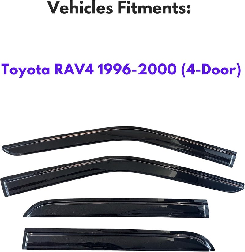 KPY Window Visor Compatible with Toyota RAV4 1996-2000 (4-Door), Rain Guard Side Window Vent Deflectors Tape-On Style, 1996 1997 1998 1999 2000, Black - Image 2